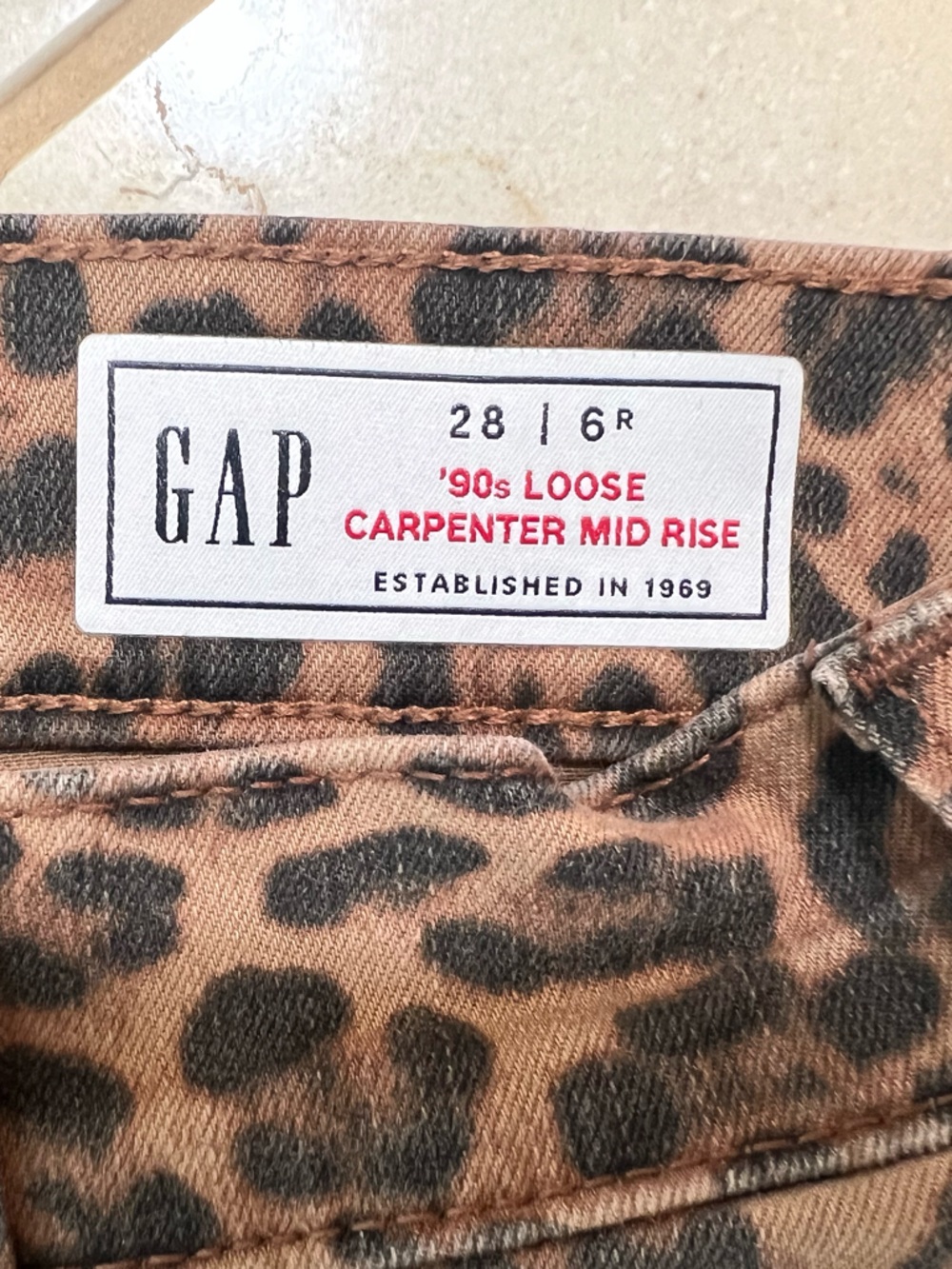 Gap Brown Leopard Print Carpenter Pants Straight Leg Mid Rise Utility Size 4/28 - Picture 7 of 12
